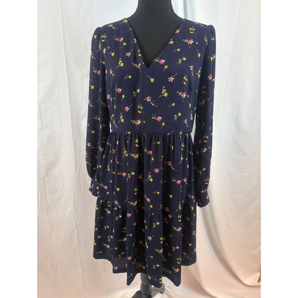 Lauren Ralph Lauren Dresses & Skirts - Navy Blue‎ Floral Tiered Mini Dress Long Sleeve V Neck